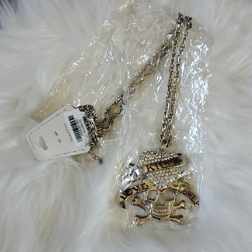 XL Love Kills Slowly Skull Necklace